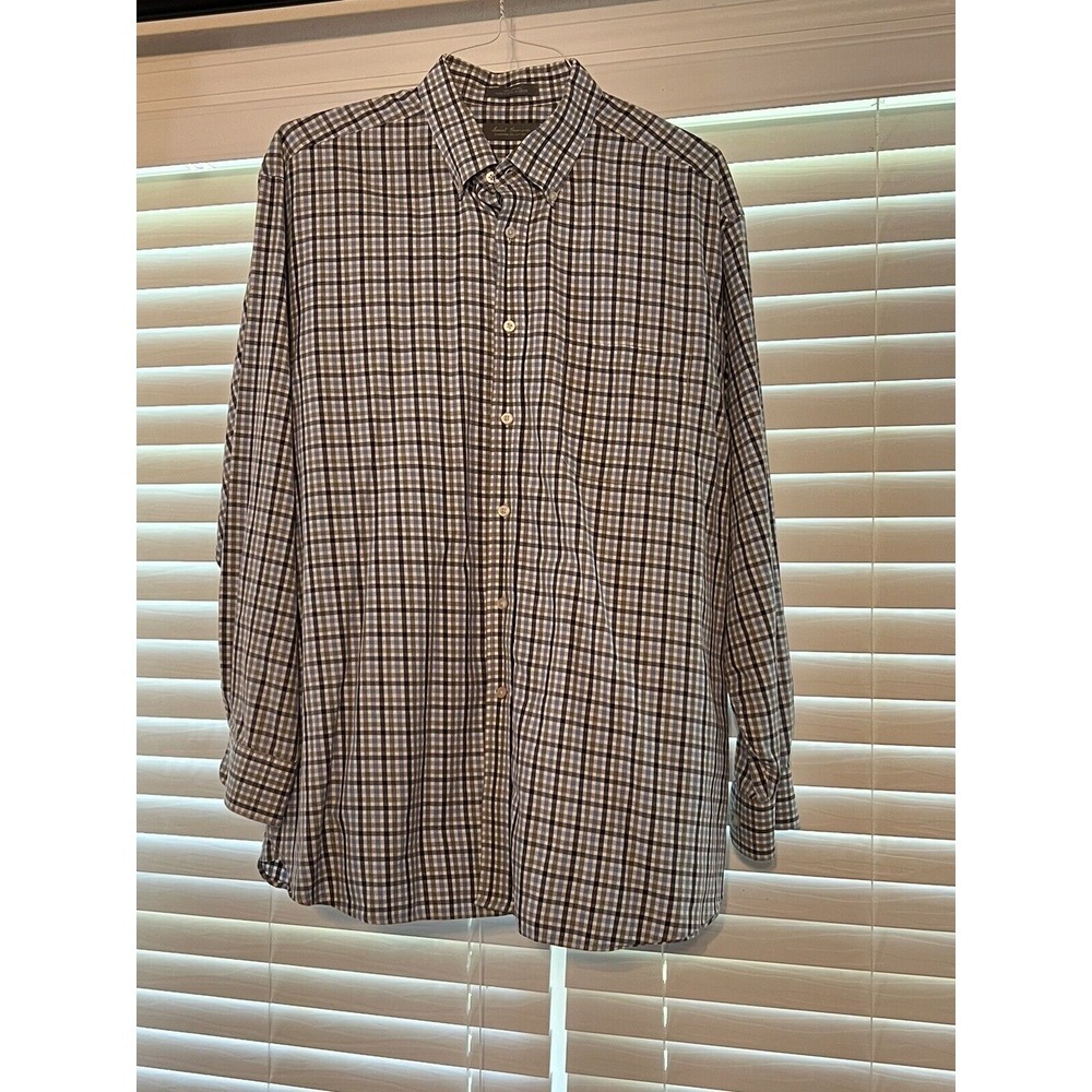 Daniel Cremieux Mens Signature XL Blue Gray Plaid Dress Shirt Casual Button Down
